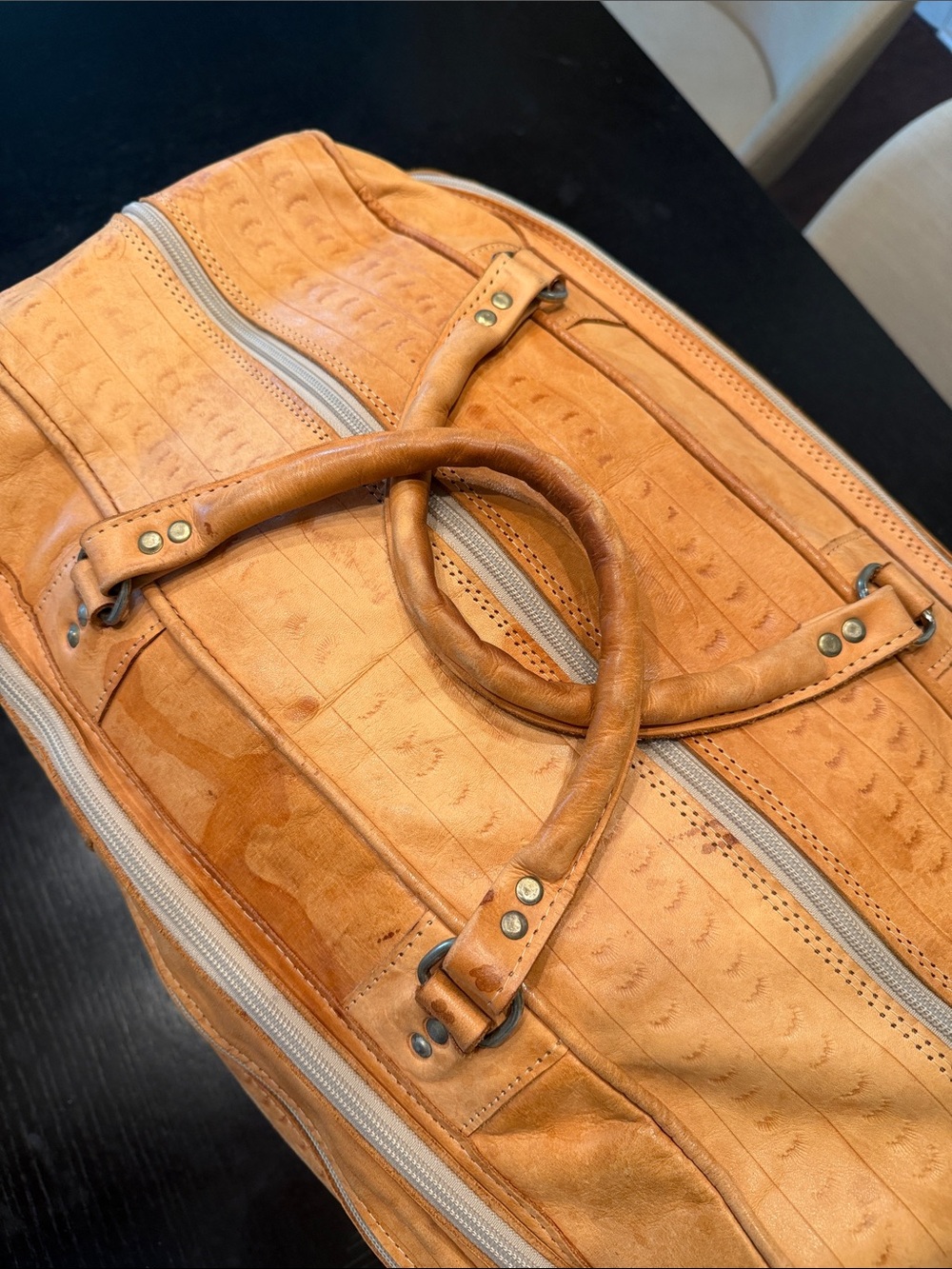 Handmade Tan Leather Travel/Weekender Bag from Oaxaca Mexico - Picture 9 of 9